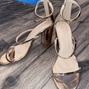 3 strap gold heels